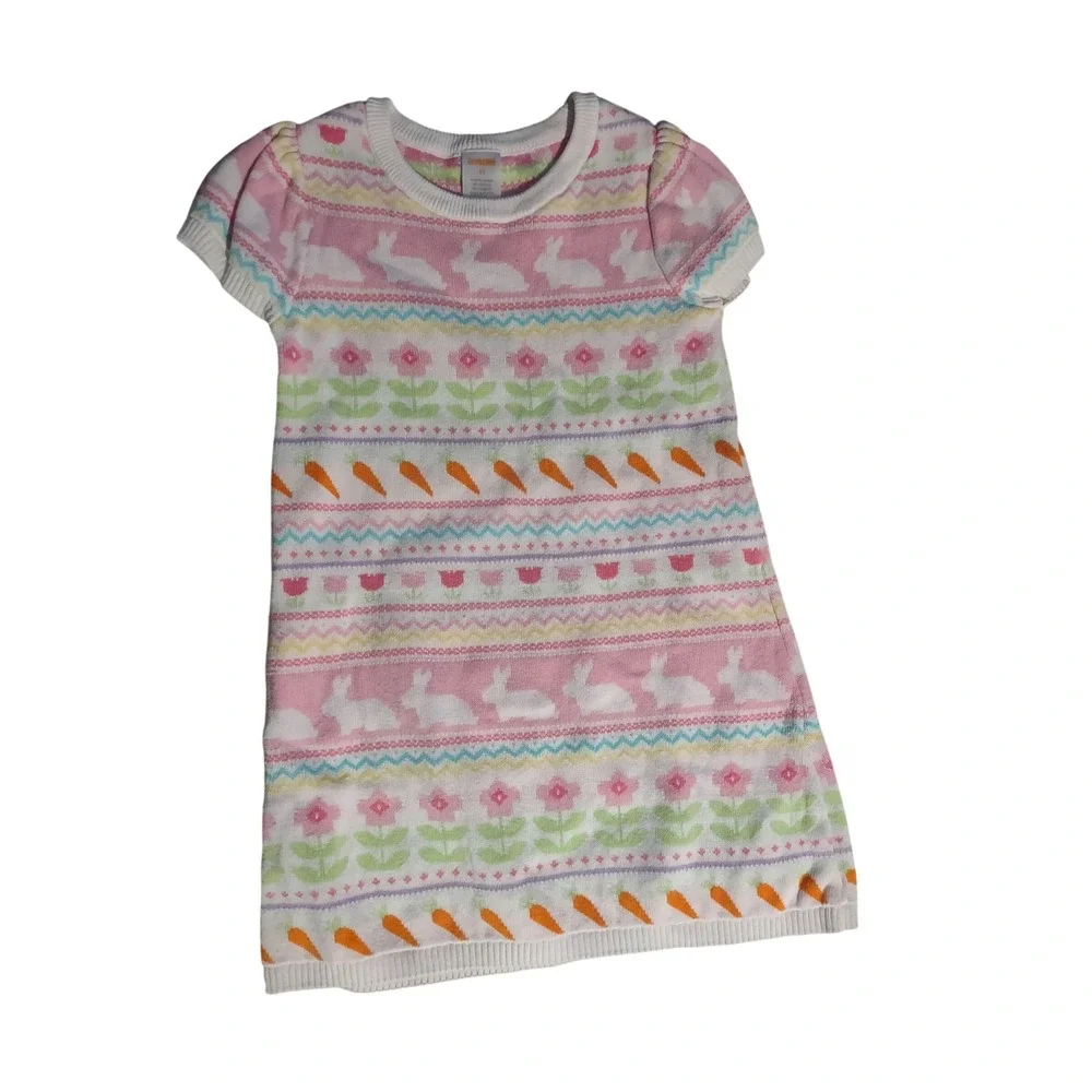 Gymboree Girls Easter Bunny Carrot Floral Sweater Dress Pink 5T 100% Cotton